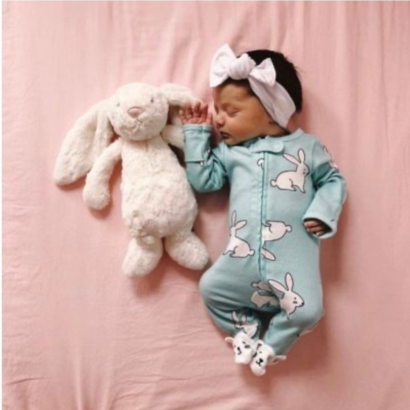 Carter’s Easter Bunny Zip Front One-Piece Footed Sleeper Baby 6 Months Blue GUC - Picture 3 of 11